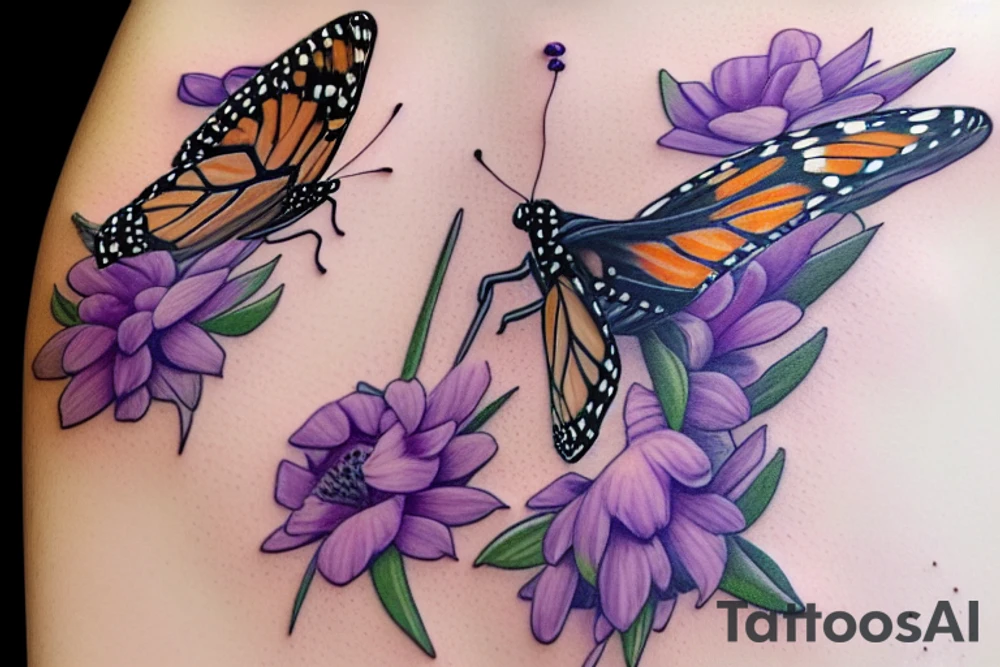 Monarch butterfly on lavender flowers tattoo idea