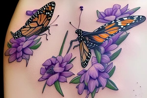 Monarch butterfly on lavender flowers tattoo idea