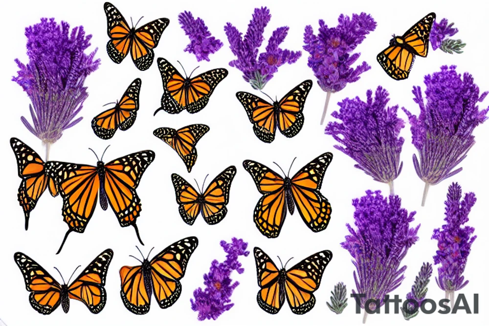 Monarch butterfly on lavender flowers tattoo idea