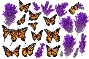 Monarch butterfly on lavender flowers tattoo idea