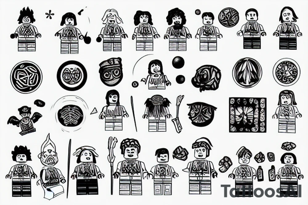 Lego man with summer solstice and winter solstice tattoo idea