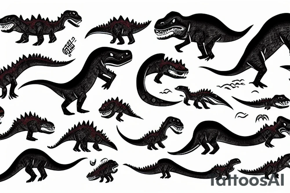 japanese style dinosaur with flames tattoo idea