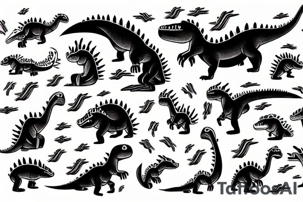 japanese style dinosaur with flames tattoo idea