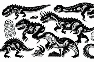 japanese style dinosaur with flames tattoo idea