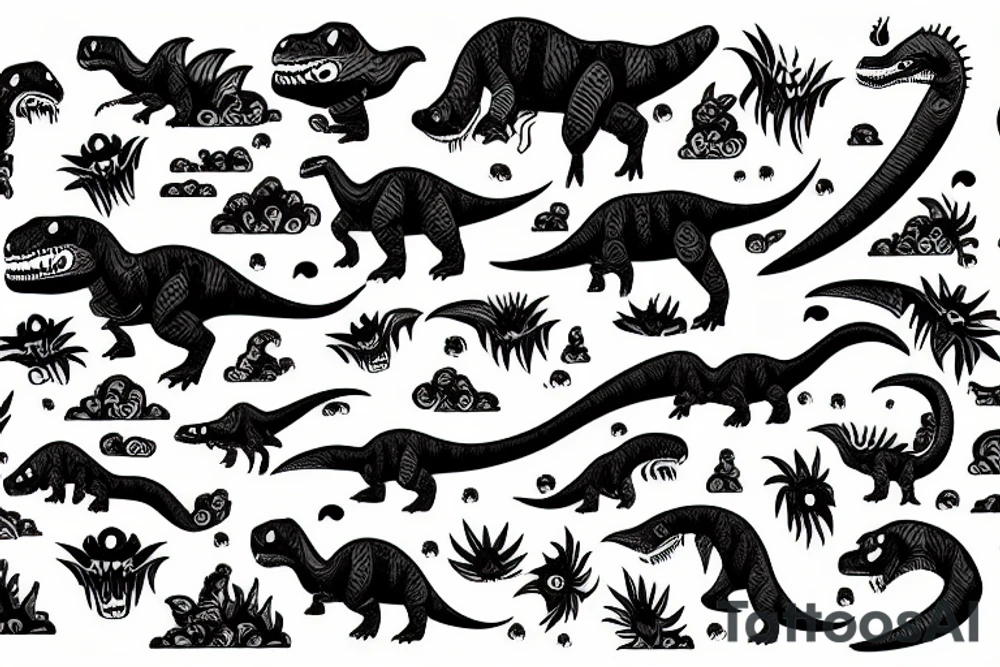 japanese style dinosaur with flames tattoo idea