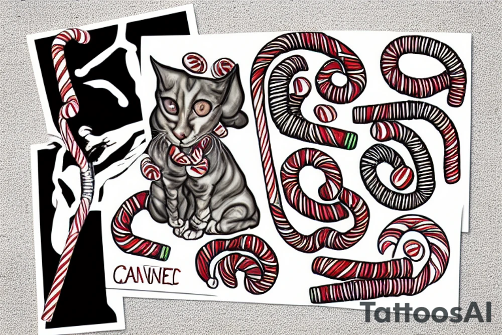 Cornish Rex eating a candy cane tattoo idea