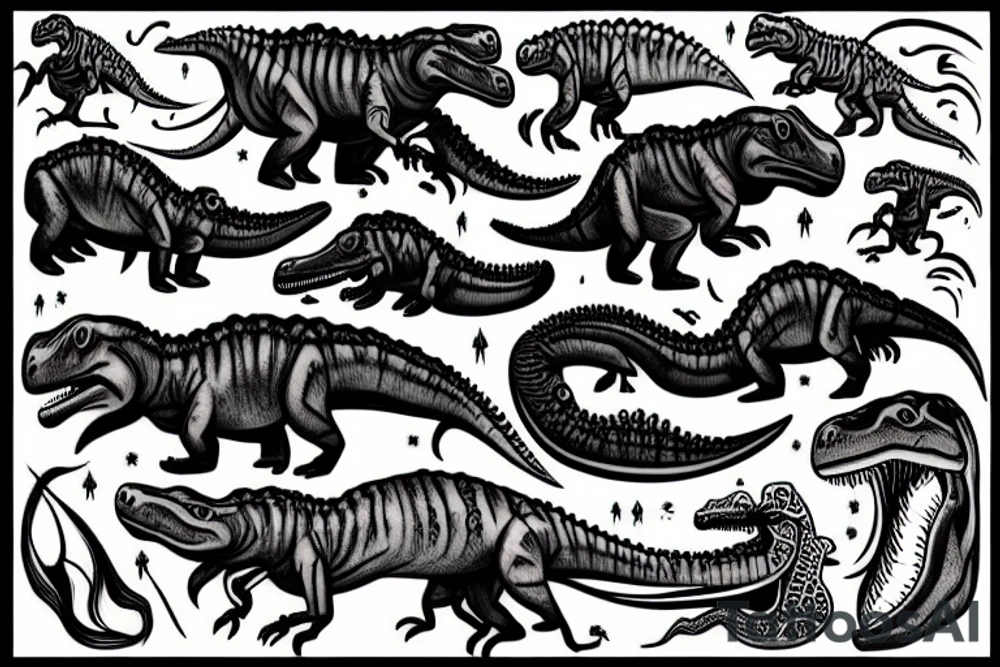 dinosaur with flames tattoo idea