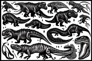 dinosaur with flames tattoo idea