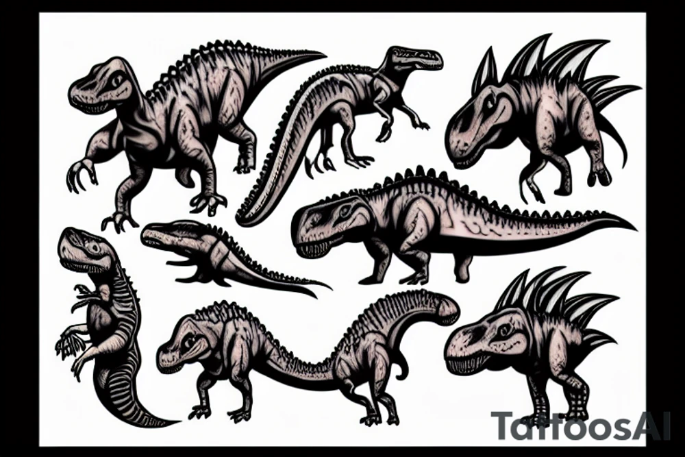 dinosaur with flames tattoo idea