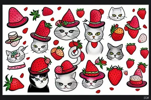 cat with a strawberry hat flying tattoo idea