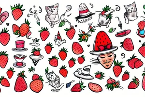 cat with a strawberry hat flying tattoo idea