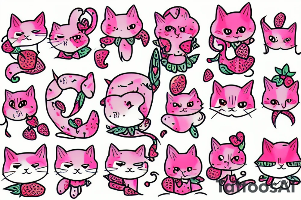 strawberry  pink cat tattoo idea
