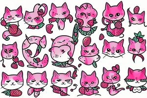 strawberry  pink cat tattoo idea