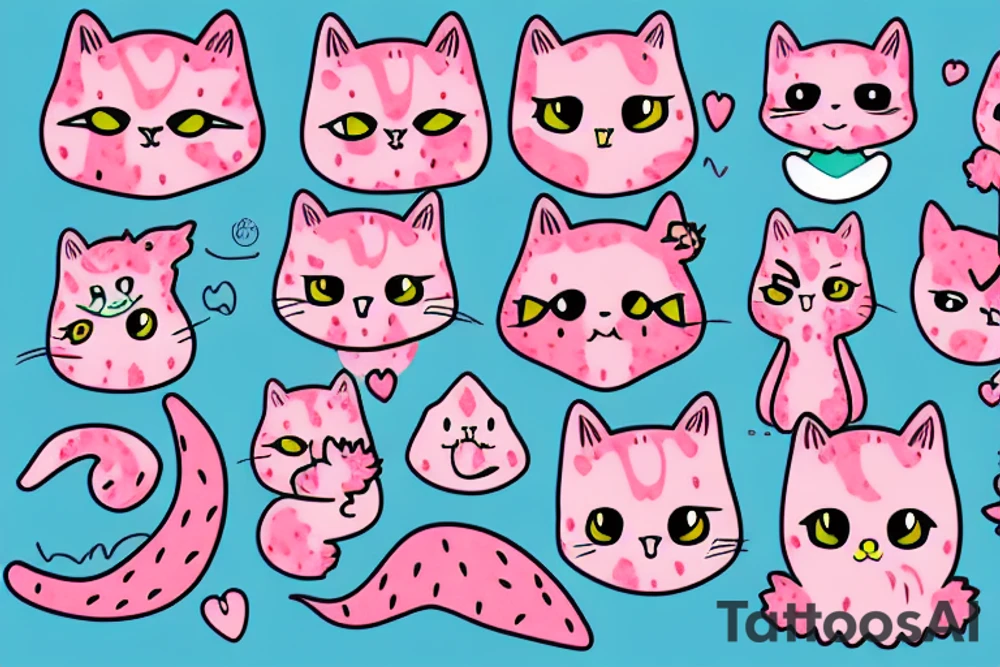 strawberry  pink cat tattoo idea