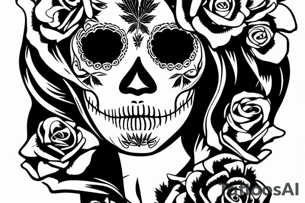 Cannabis themed sugar skull sexy woman juggling tattoo idea