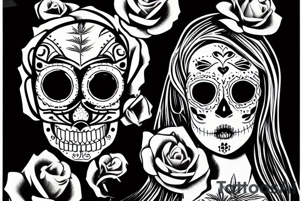 Cannabis themed sugar skull sexy woman juggling tattoo idea