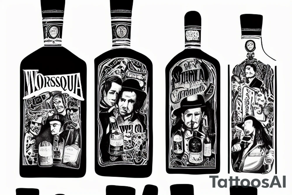 A bottle of tequila with We Dem Bois written in the Godfather font tattoo idea