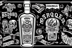 A bottle of tequila with a label reading We Dem Bois tattoo idea