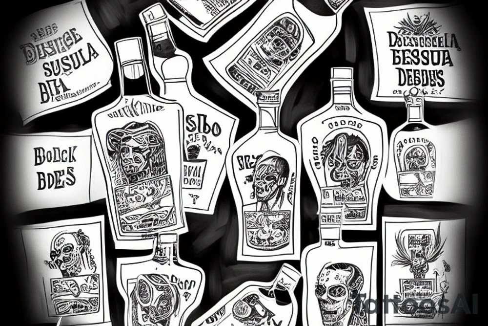 A bottle of tequila with a label reading We Dem Bois tattoo idea
