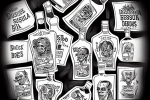 A bottle of tequila with a label reading We Dem Bois tattoo idea