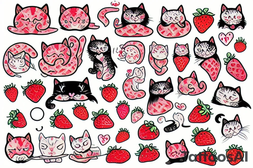 strawberry magical cat tattoo idea