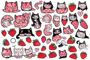 strawberry magical cat tattoo idea
