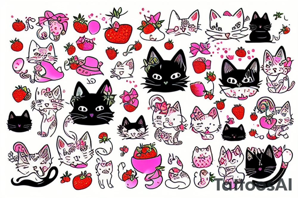 strawberry magical cat tattoo idea