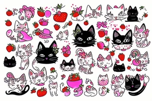 strawberry magical cat tattoo idea