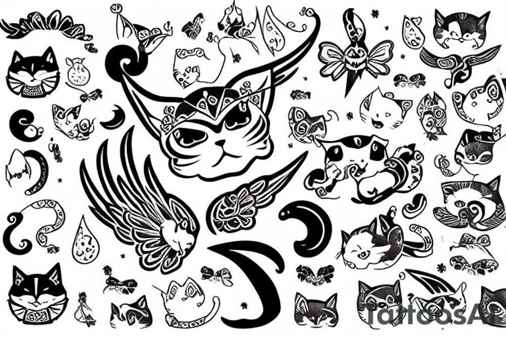 fortune cat with fairy wings tattoo idea