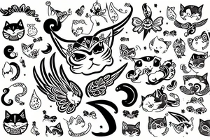fortune cat with fairy wings tattoo idea