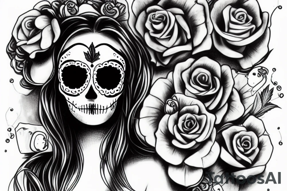Full body Cannabis themed sugar skull sexy woman juggling tattoo idea