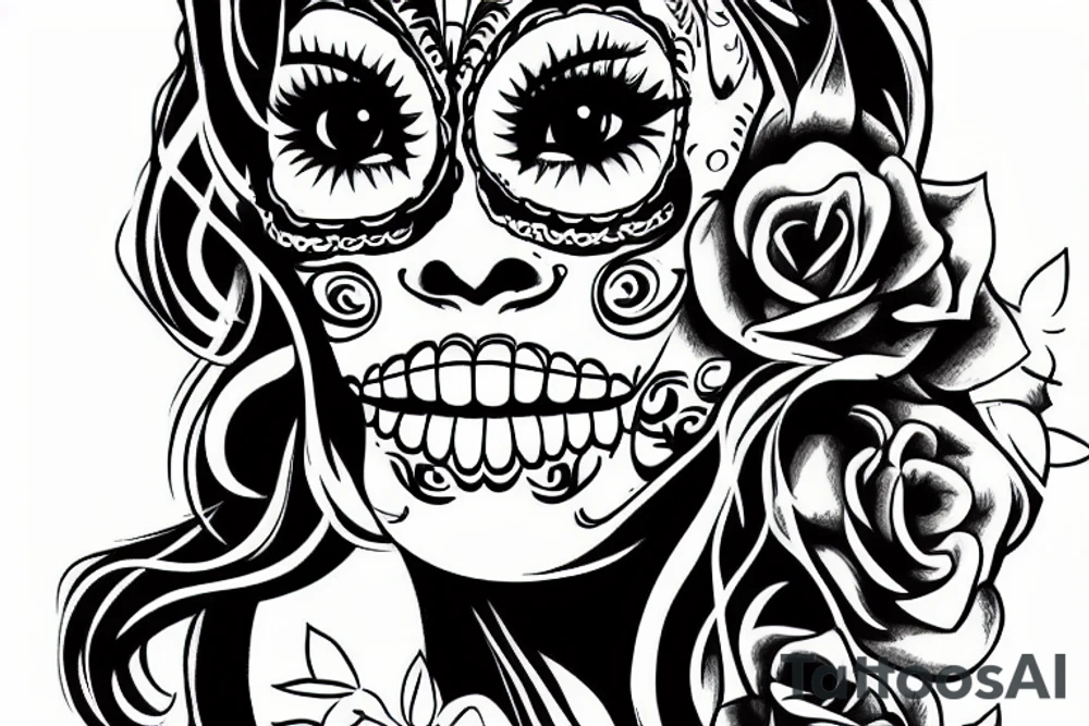 Full body sexy woman juggler Cannabis themed sugar skull tattoo idea