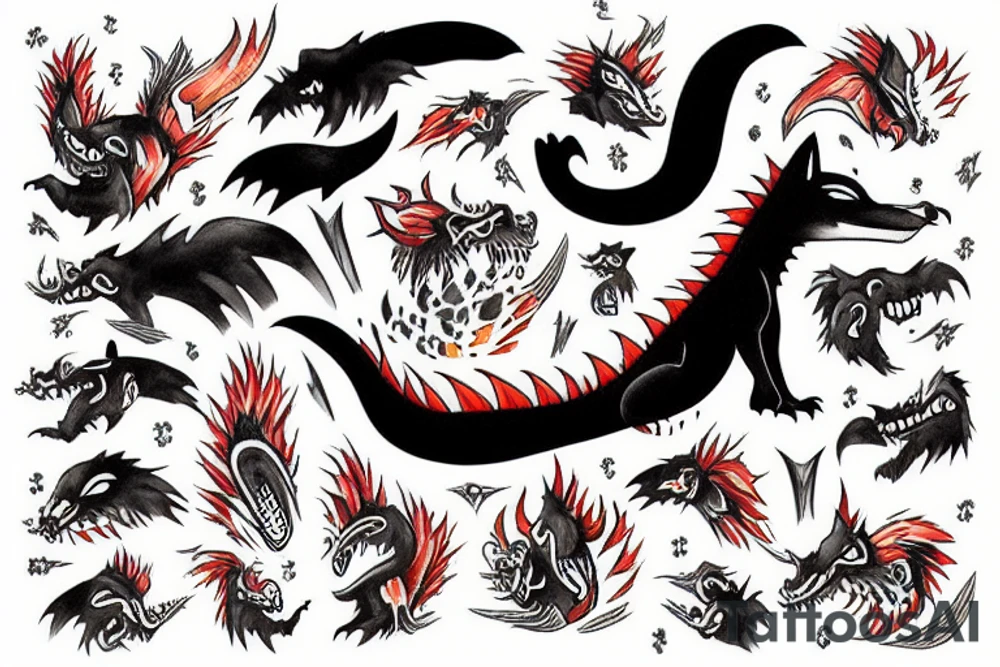 Godzillla but a fox terrorizing Tokyo tattoo idea