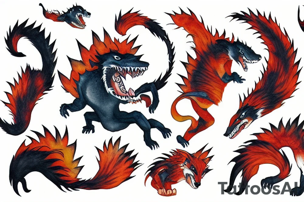 Godzillla but a fox terrorizing Tokyo tattoo idea