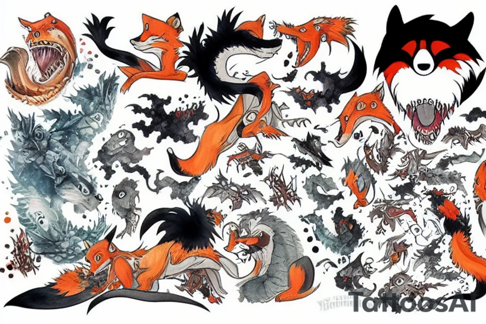 Godzillla but a fox terrorizing Tokyo tattoo idea