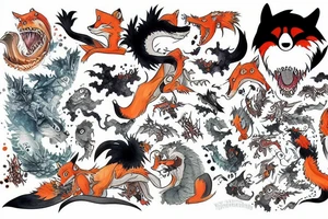 Godzillla but a fox terrorizing Tokyo tattoo idea