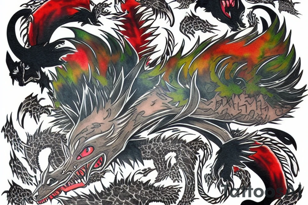 Godzillla but a fox terrorizing Tokyo tattoo idea