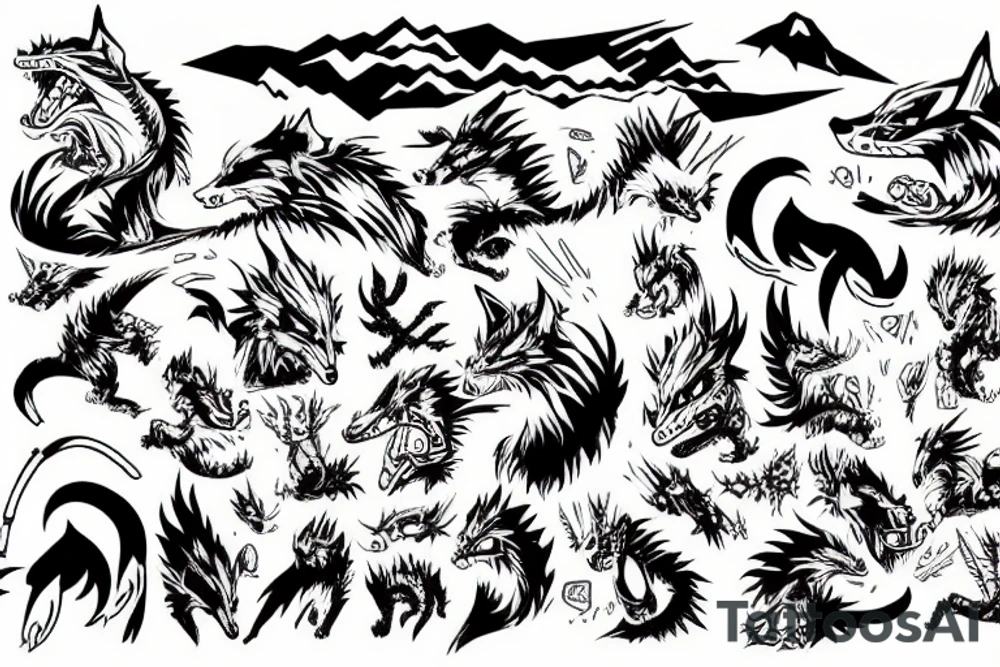Godzillla as a fox terrorizing Tokyo tattoo idea