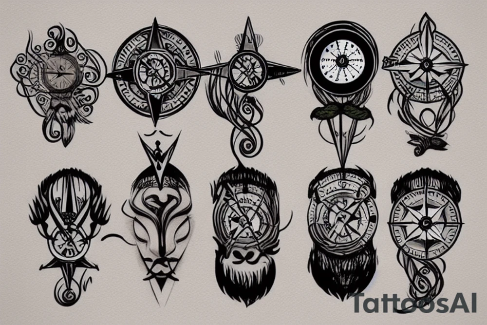 Compass with forest stream as the face tattoo idea