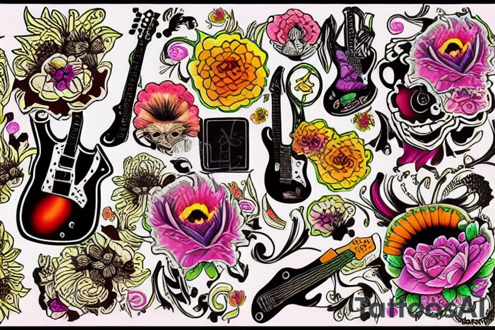 flowers like on jimmy hendrix's guitar tattoo idea