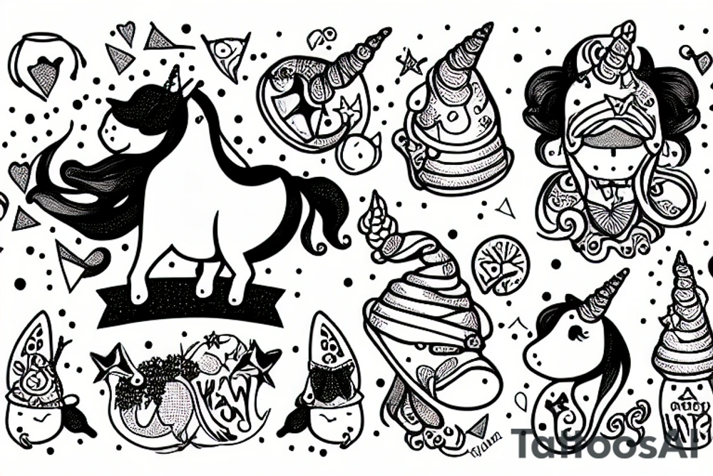 a chubby unicorn wearing a beanie tattoo idea