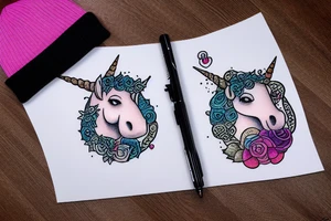 a chubby unicorn wearing a beanie tattoo idea