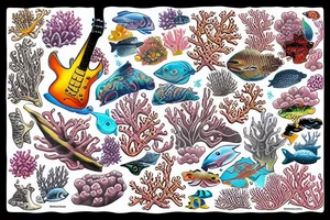 an electric guitar swimming through a coral reef tattoo idea