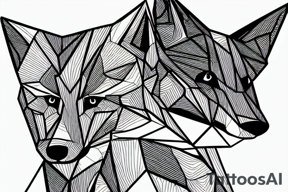 polygonal fox sitting before a night sky filled with stars tattoo idea