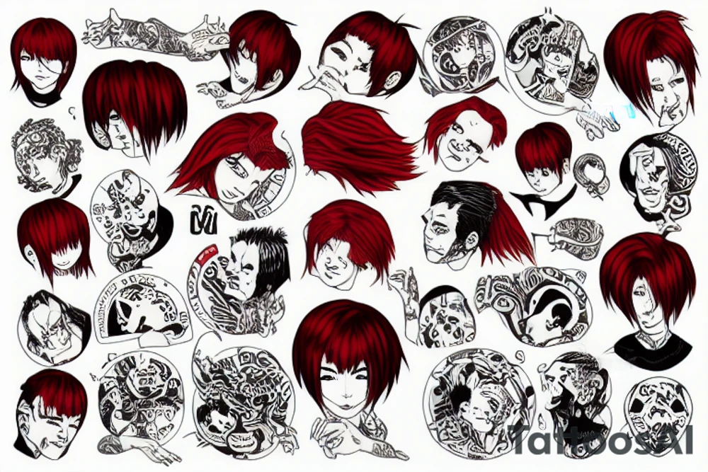 Red haired boy sticking his head down a toilet tattoo idea