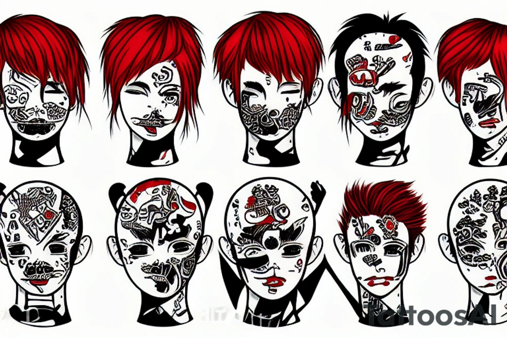 Red haired boy sticking his head down a toilet tattoo idea