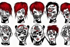 Red haired boy sticking his head down a toilet tattoo idea