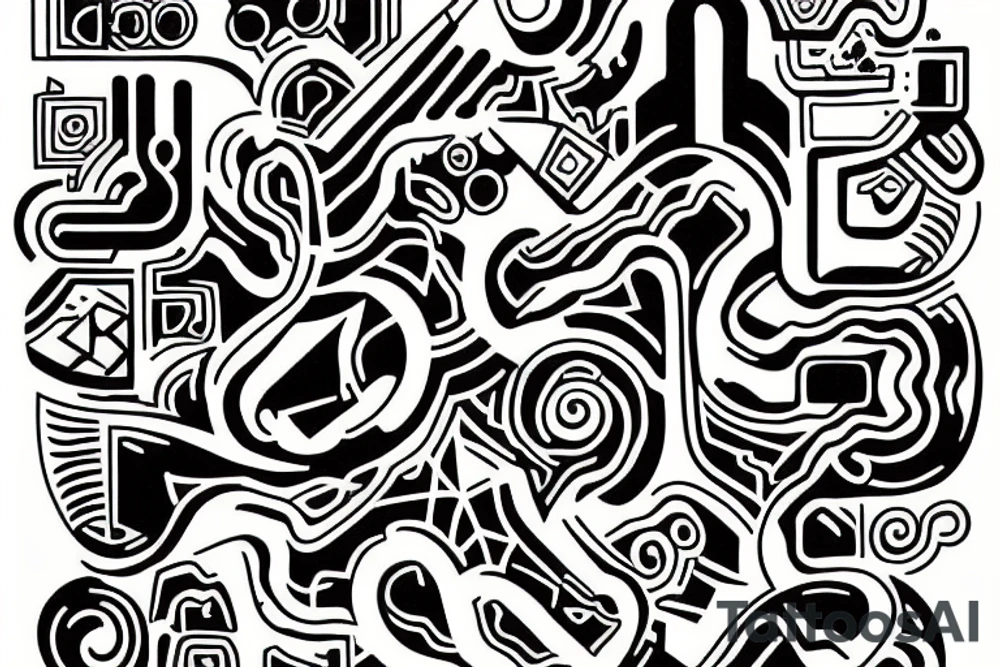 Cave painting transition to circuitry tattoo idea