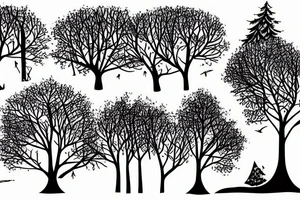 Trees in a forest with crows flying tattoo idea