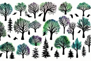 Trees in a forest with crows tattoo idea